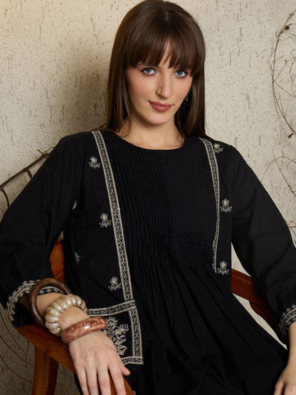 Women Ethnic Motifs Embroidered Pure Cotton A-Line Kurta with Pyjama