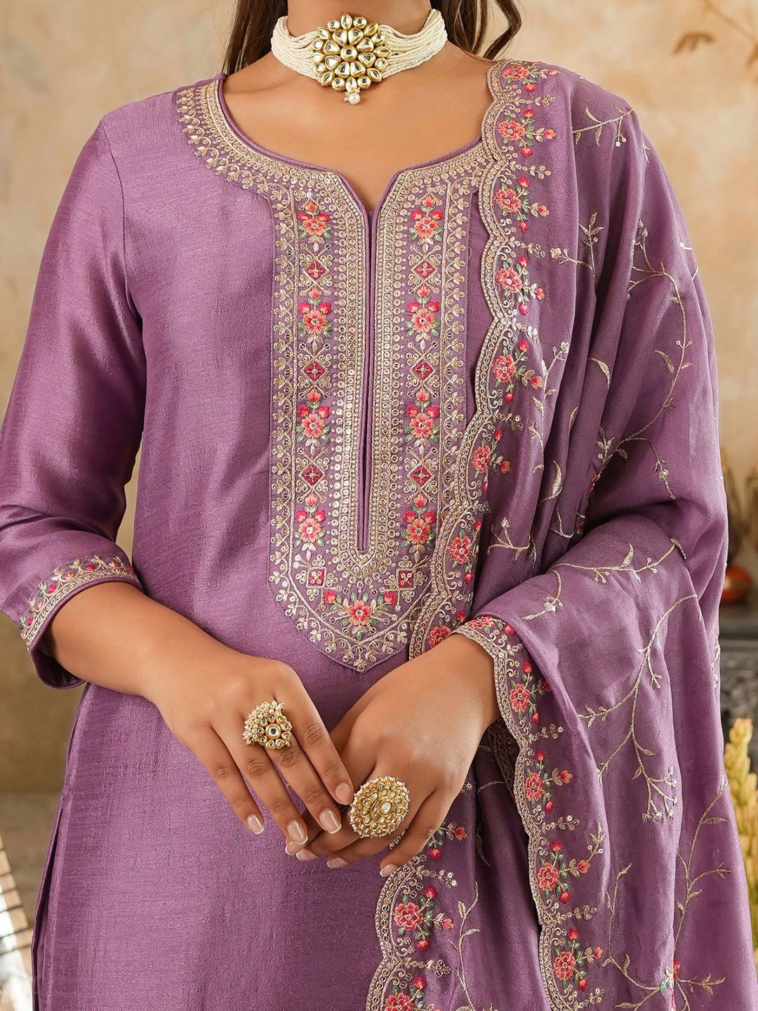Women Floral Embroidered Kurta with Trousers & Dupatta