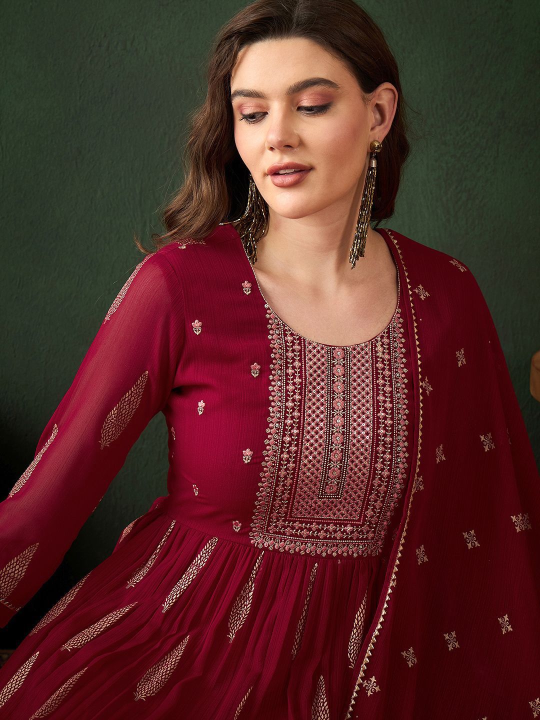 Dhiyona SN Women's Embroidered Sequence Plated Anarkali Kurta & Palazzo With Dupatta