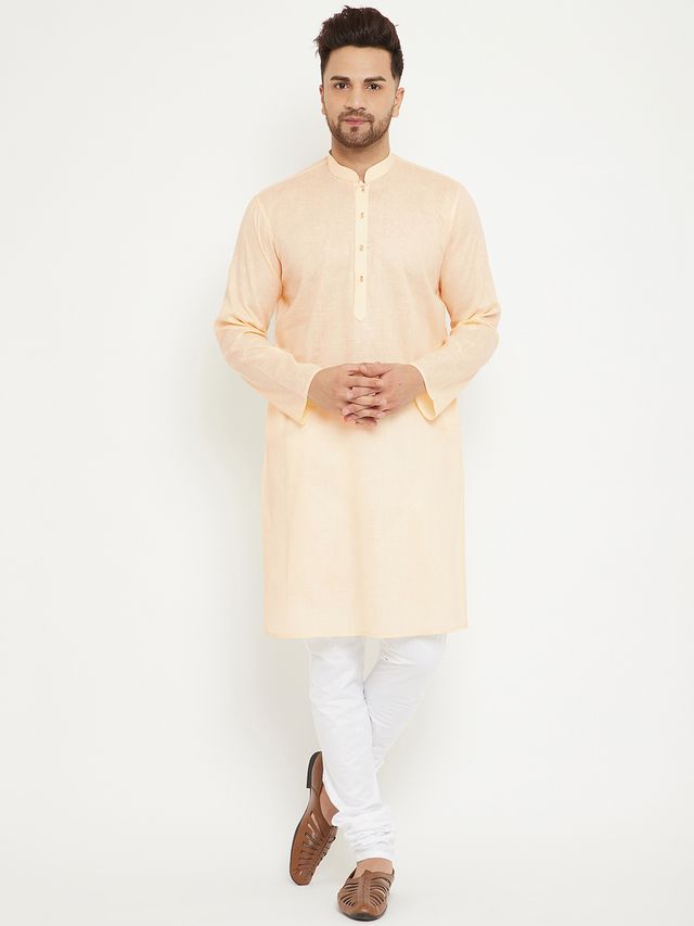 Men's Cream Cotton Blend Straight Kurta Pyjama Set