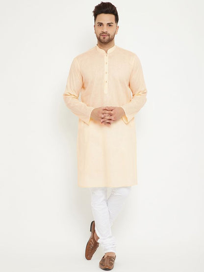 Men's Cream Cotton Blend Straight Kurta Pyjama Set