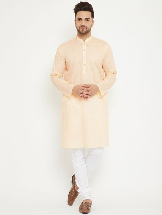 Men's Cream Cotton Blend Straight Kurta Pyjama Set