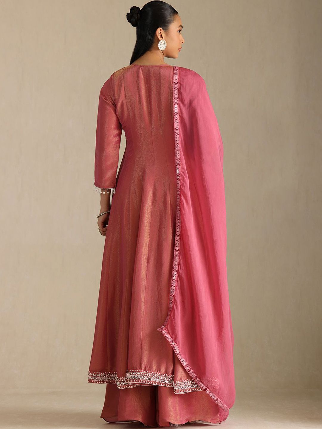 Dhiyona SO Women's Floral Yoke Design Beads and Stones Panelled Anarkali Kurta With Palazzos & Dupatta