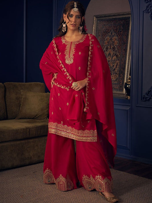 Dhiyona CH Women Ethnic Motifs Embroidered Regular Kurta with Palazzos & With Dupatta