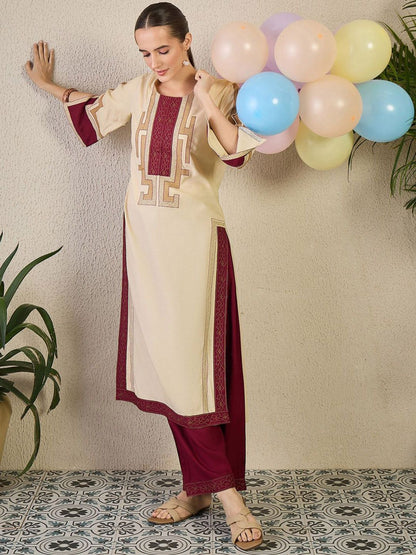 Dhiyona IE Embroidered Round Neck Kurta With Palazzos