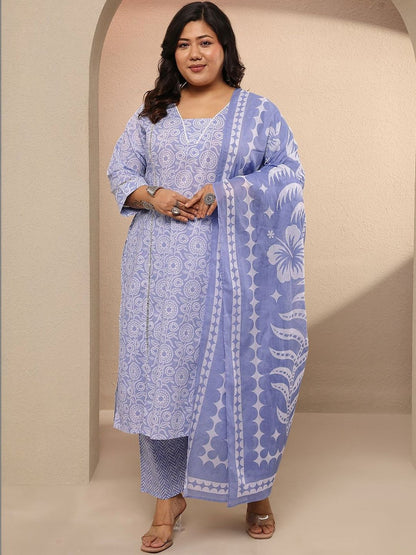 Dhiyona Women's Plus Size Ethnic Motifs Printed Kurta with Palazzos & With Dupatta