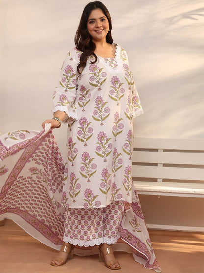 Dhiyona Women's Plus Size Floral Printed Kurta with Trousers & With Dupatta