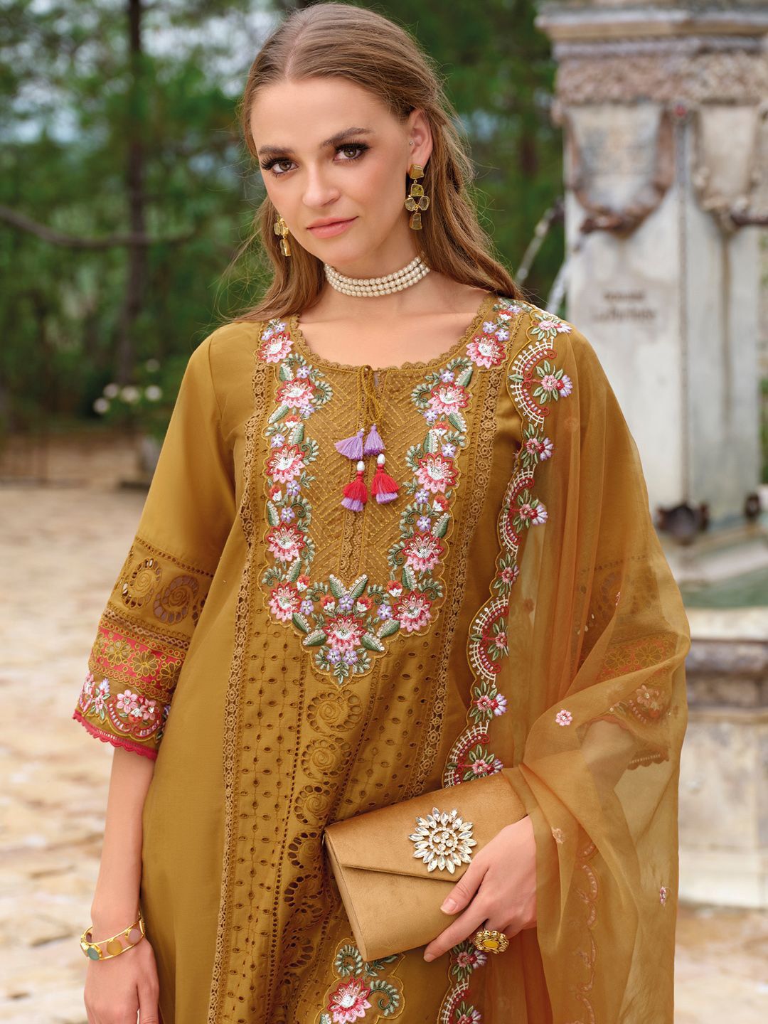 Adults-Women Woven Design Embroidered Kurta with Trousers & Dupatta