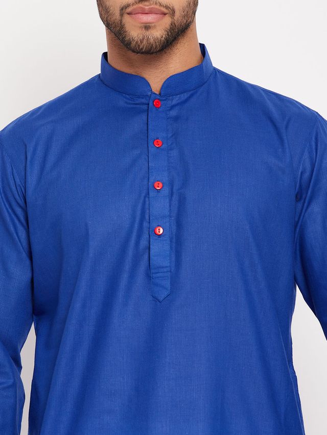 Men's Blue Cotton Straight Kurta Pyjama Set