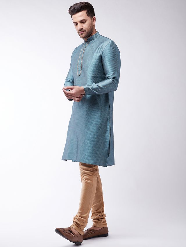 Men's Aqua Silk Blend Straight Kurta Pyjama Set