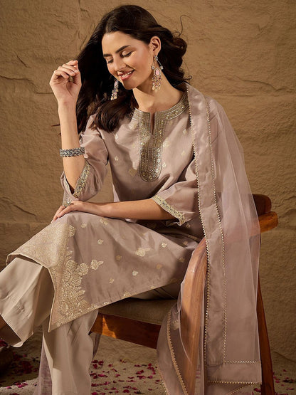 Dhiyona PD Women Women Embroidered Straight Kurta With Trousers & Dupatta