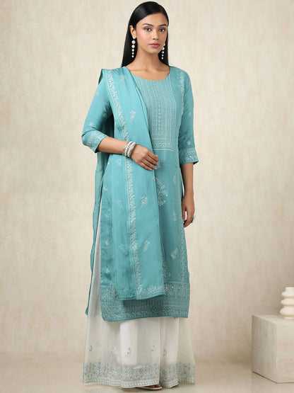 Dhiyona SO Women's Women Printed Regular Sequinned Kurta with Palazzos & With Dupatta