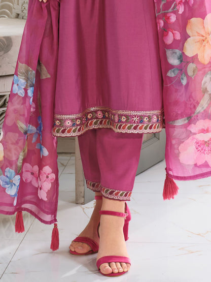 Dhiyona IE Women's Women Floral Embroidered Kurta with Trousers & Dupatta