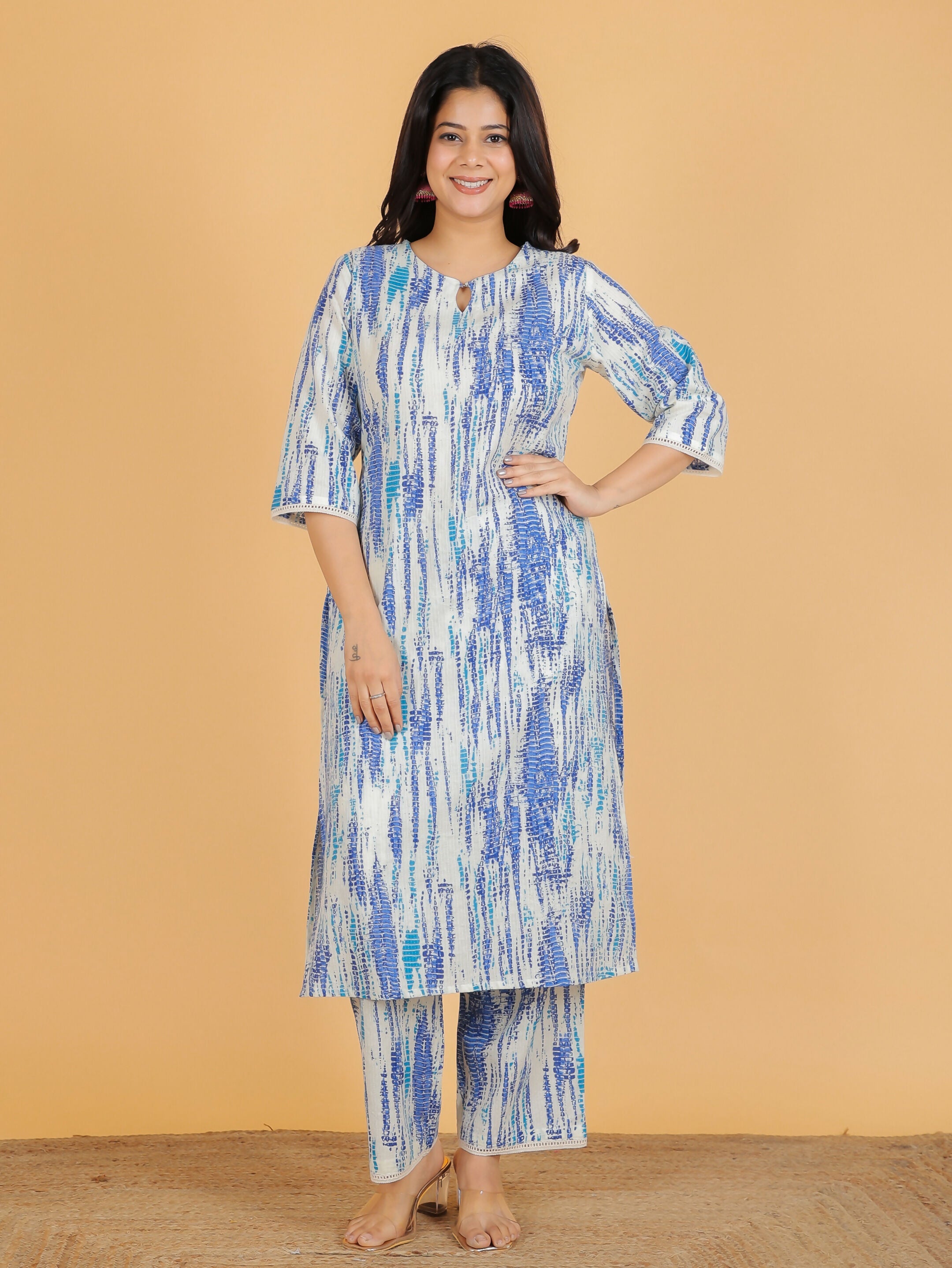 Women's Straight Kantha Cotton Tie-Dye Print Women's Kurta - Off White