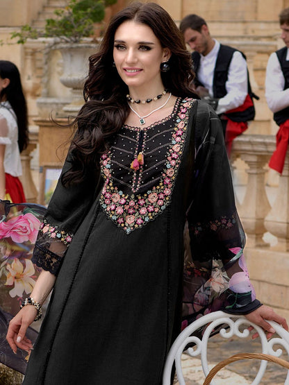 Dhiyona IE Women Floral Embroidered Regular Thread Work Kurta with Trousers & With Dupatta