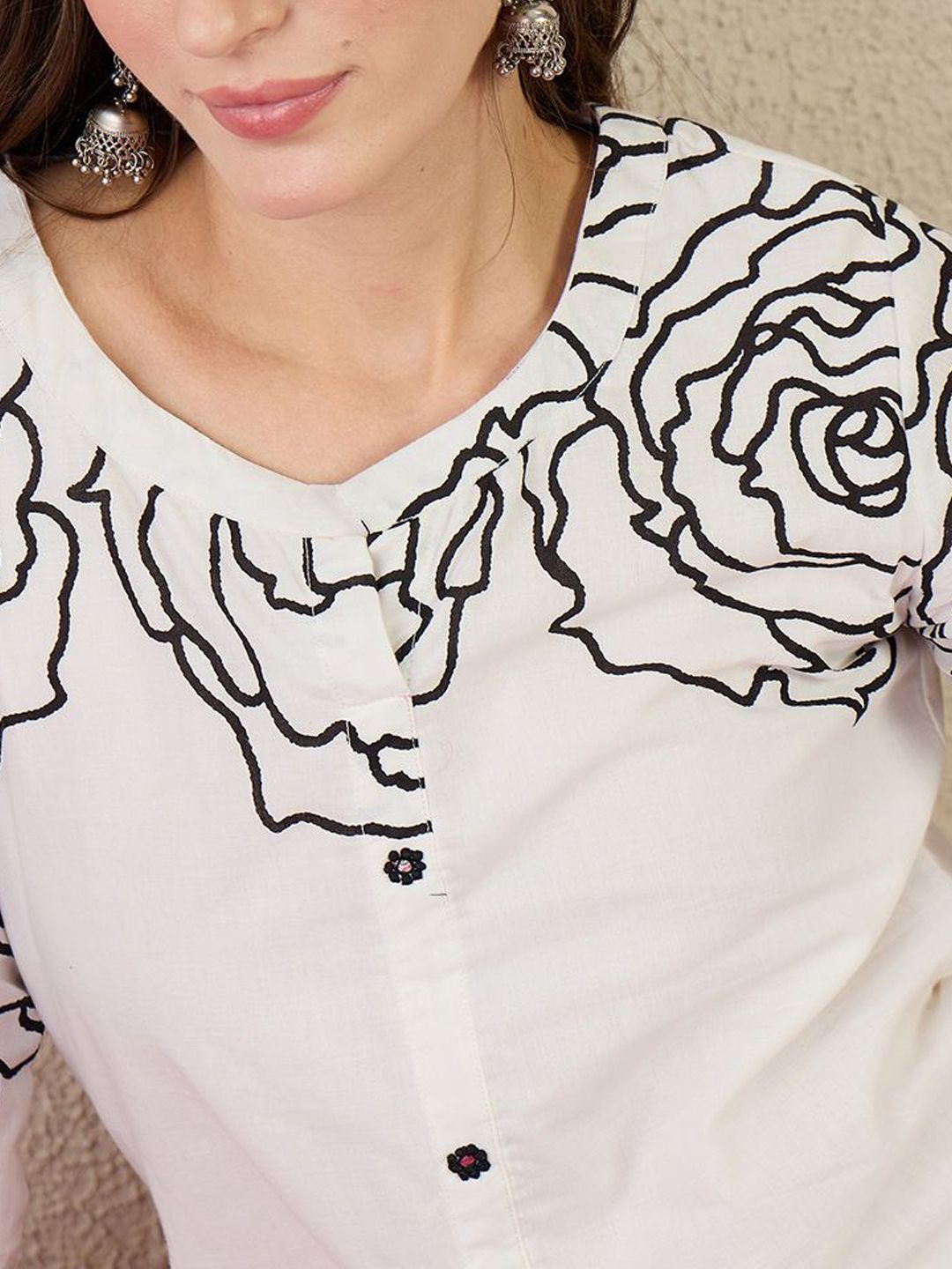 Women Ethnic Motifs Printed Regular Mirror Work Pure Cotton Kurta Trousers