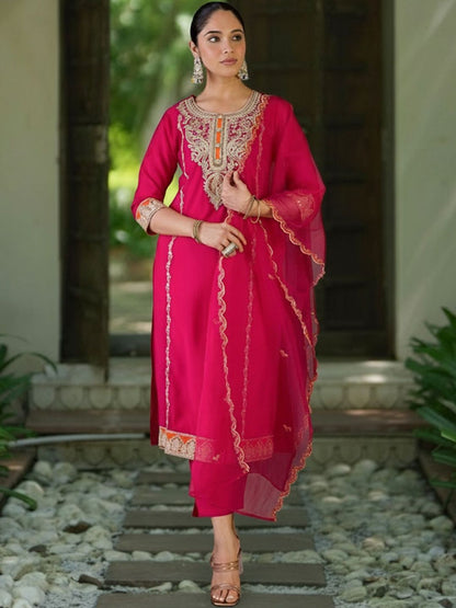 Women Ethnic Motifs Embroidered Regular Thread Work Kurta with Trousers & With Dupatta