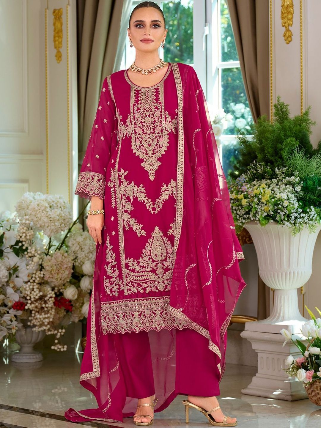 Women Ethnic Motifs Embroidered Kurta with Trousers & Dupatta