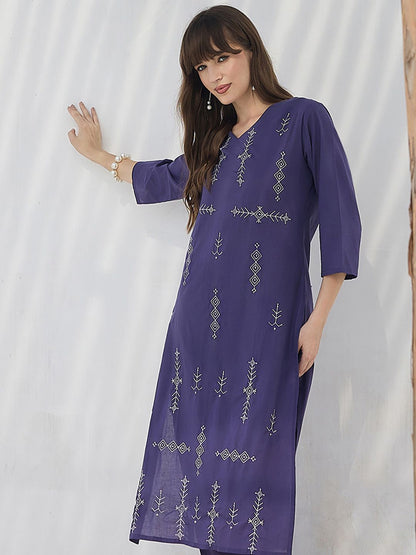 Geometric Printed Pure Cotton Kurta With Trousers