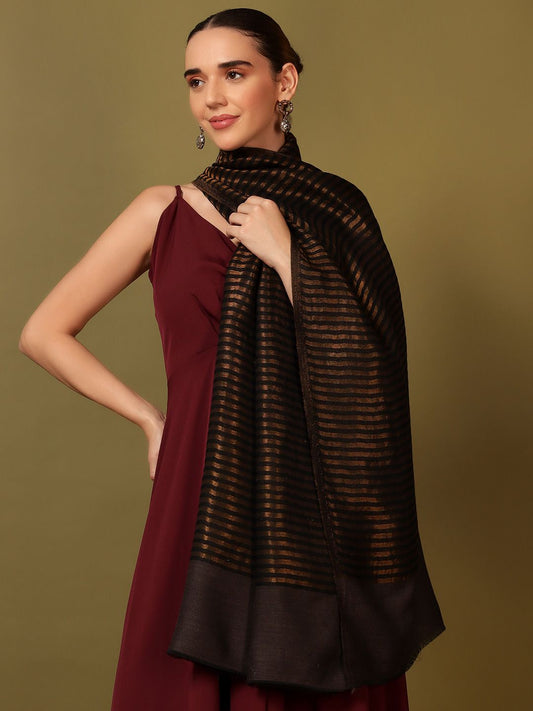 Dhiyona PA Striped Woven Design Woollen Reversible Shawl