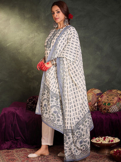 Women Ethnic Motifs Printed Panelled Pure Cotton Kurta with Trousers & With Dupatta