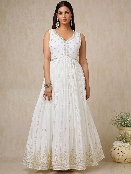 Dhiyona SO Women's Women Floral Embroidered Empire Sequinned Kurta with Churidar & With Dupatta
