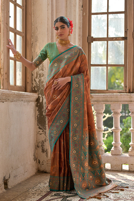 Coffee Green Banarasi Silk Saree