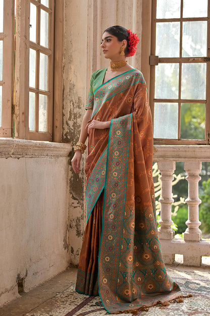 Coffee Green Banarasi Silk Saree