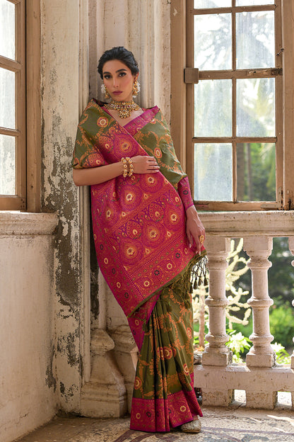 Mahendi Pink Banarasi Silk Saree