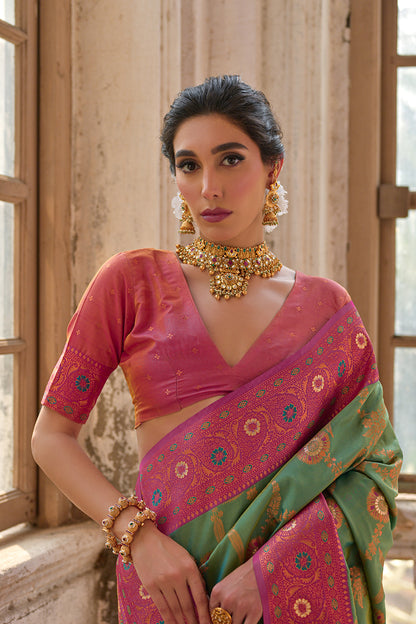 Pista Pink Banarasi Silk Saree