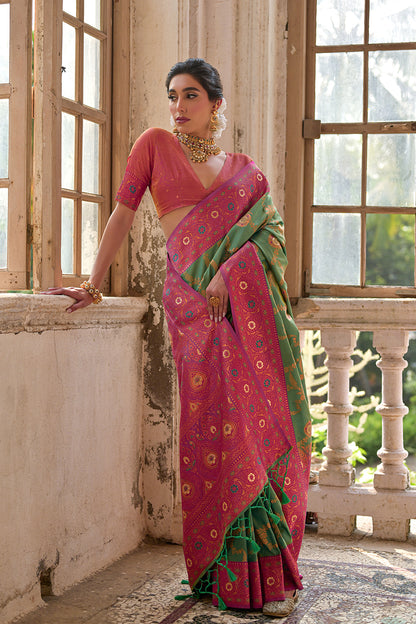 Pista Pink Banarasi Silk Saree