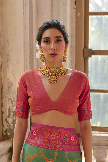 Pista Pink Banarasi Silk Saree