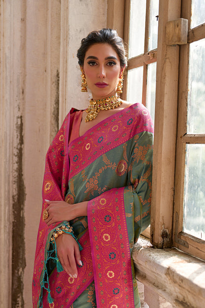 Rama Pink Banarasi Silk Saree