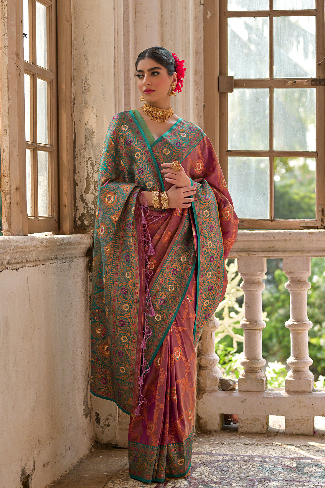 Wine Green Banarasi Silk Saree