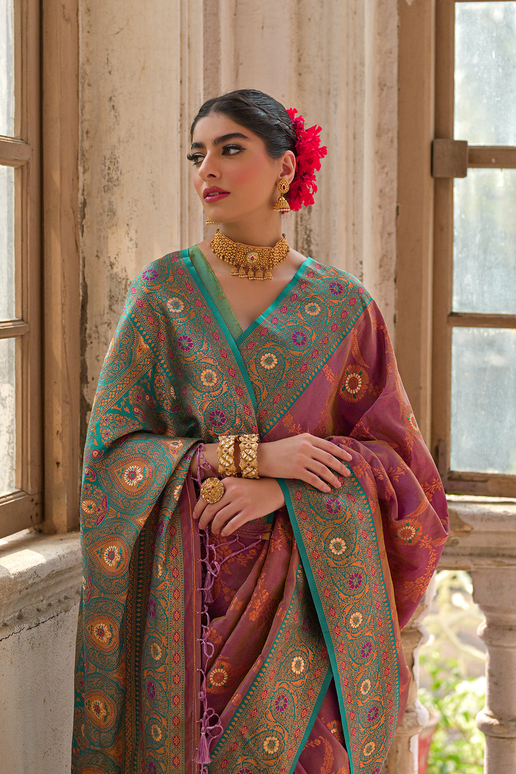Wine Green Banarasi Silk Saree