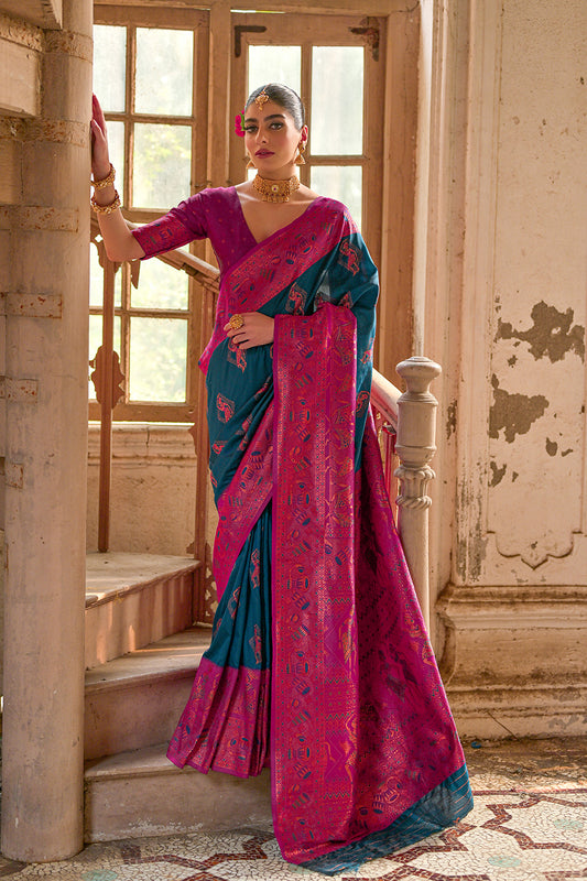 Blue Wine Banarasi Silk Saree