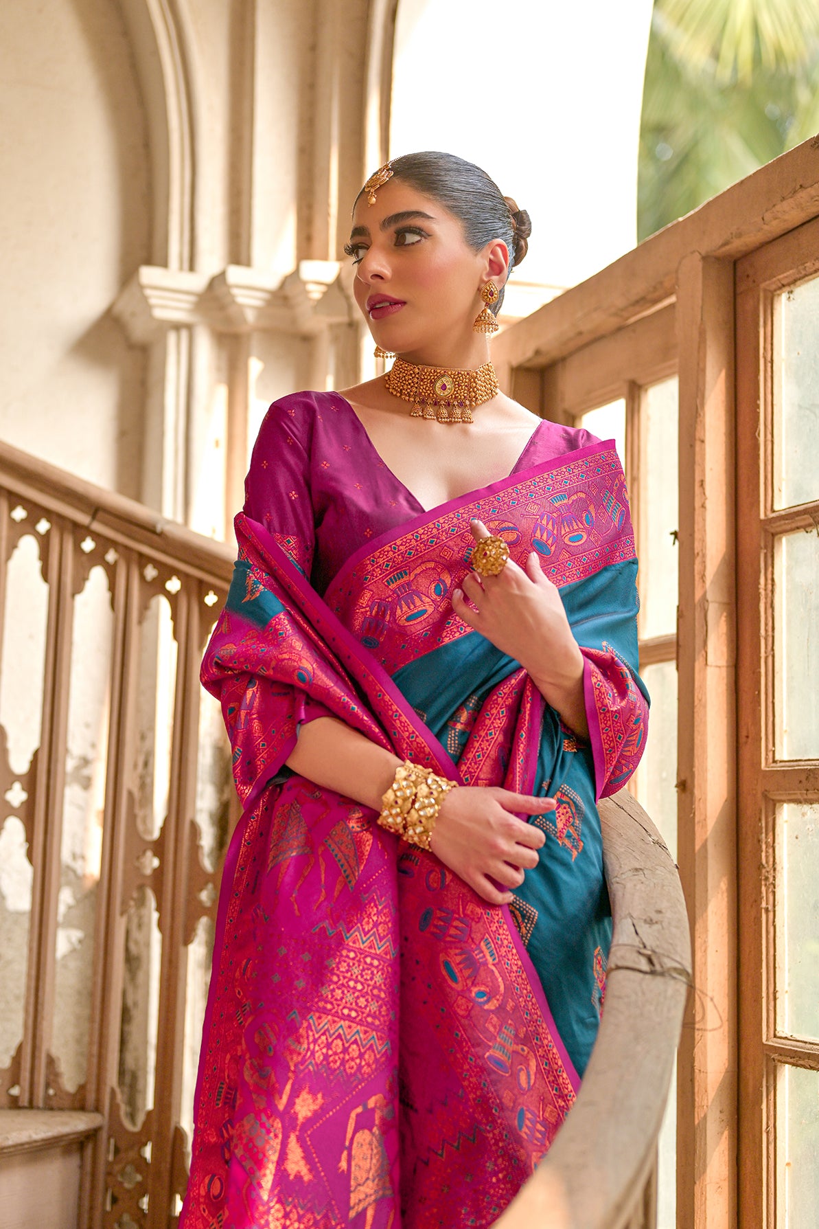 Blue Wine Banarasi Silk Saree