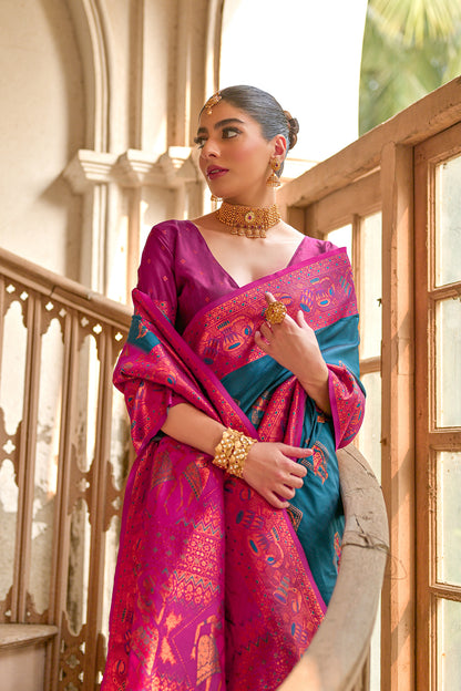 Blue Wine Banarasi Silk Saree