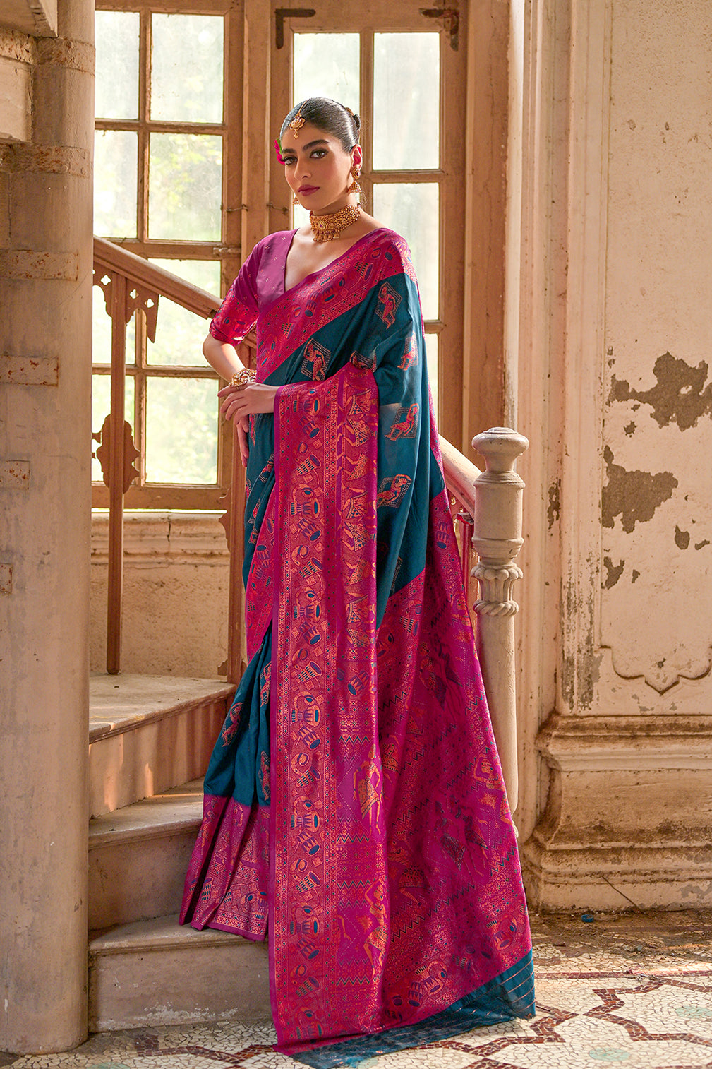 Blue Wine Banarasi Silk Saree