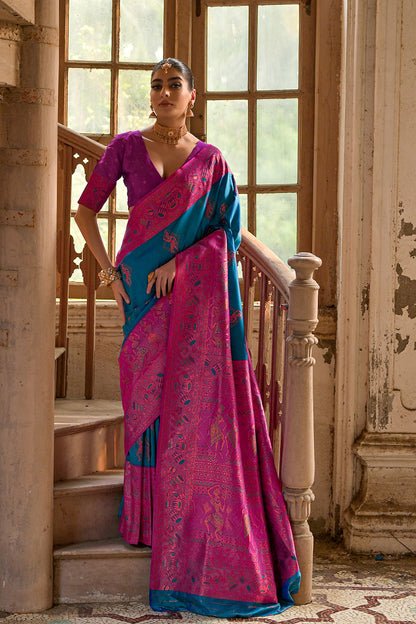 Firozi Purple Banarasi Silk Saree