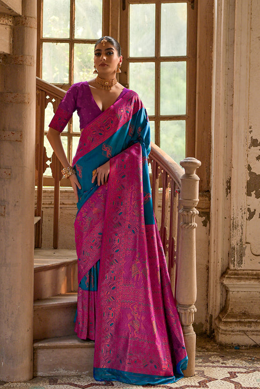 Firozi Purple Banarasi Silk Saree