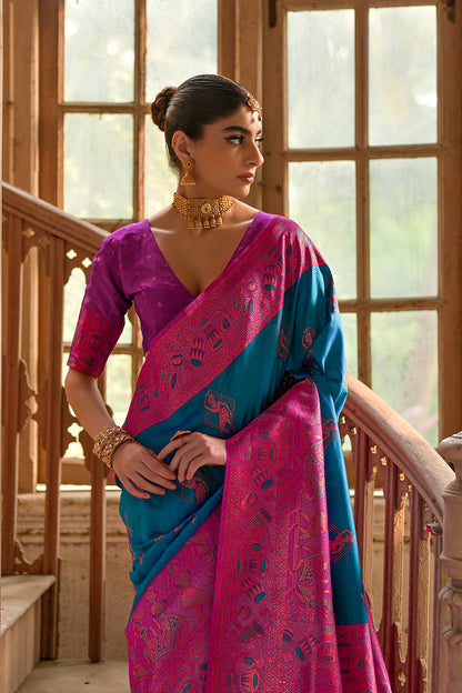 Firozi Purple Banarasi Silk Saree