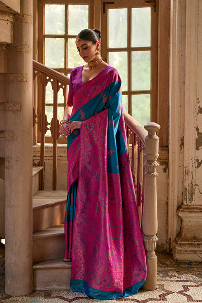 Firozi Purple Banarasi Silk Saree