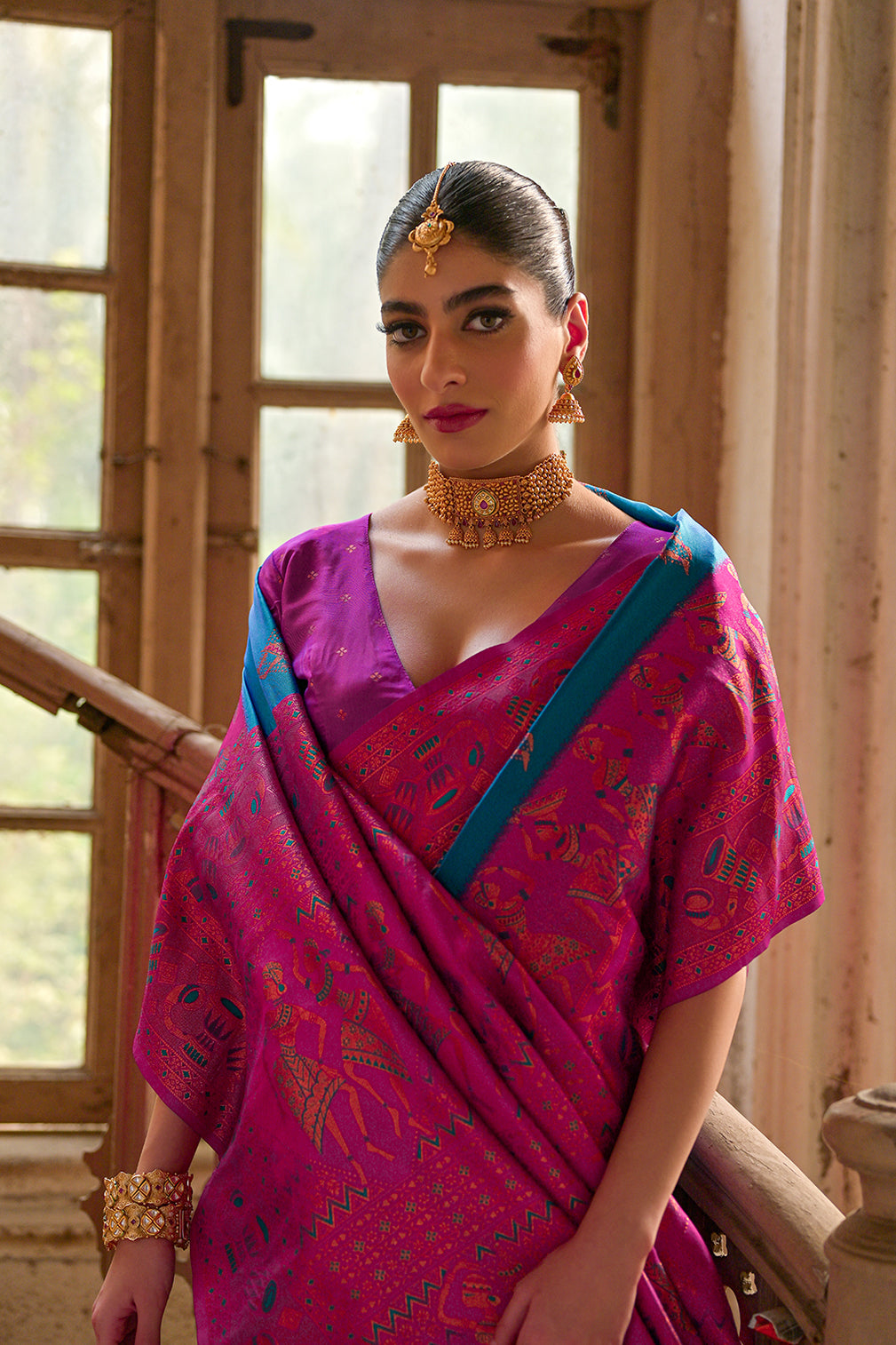 Firozi Purple Banarasi Silk Saree