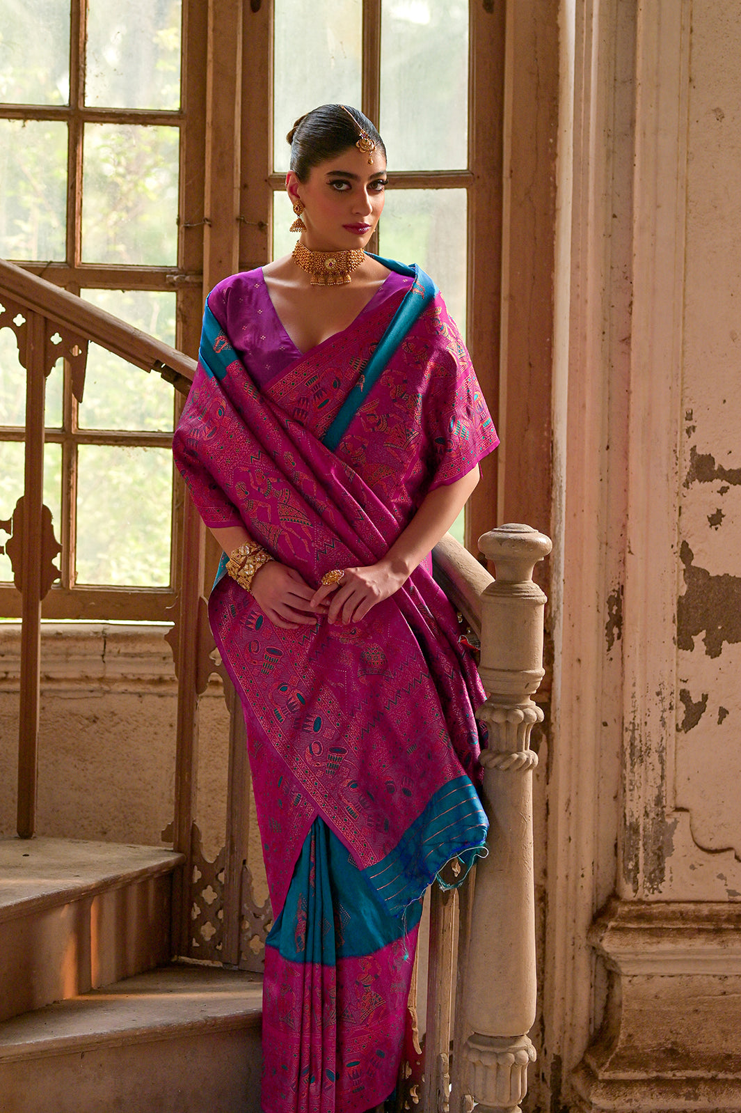 Firozi Purple Banarasi Silk Saree