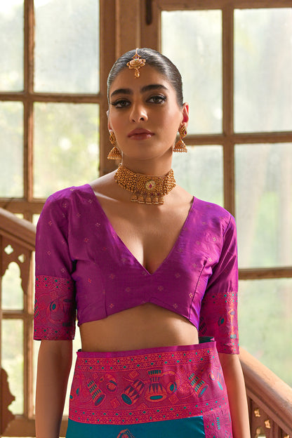 Firozi Purple Banarasi Silk Saree