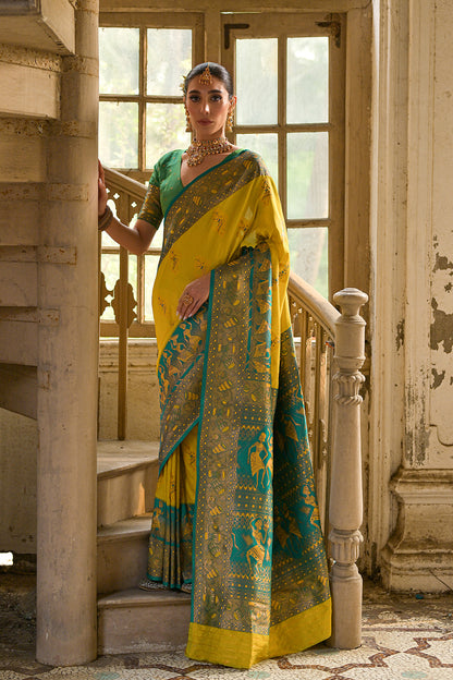 Lemon-Yellow Green Banarasi Silk Saree