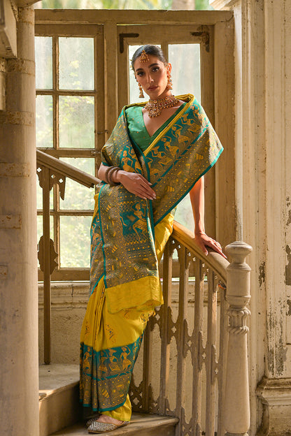 Lemon-Yellow Green Banarasi Silk Saree
