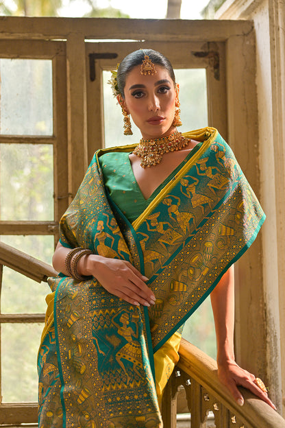 Lemon-Yellow Green Banarasi Silk Saree
