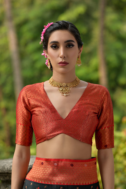 Black Red Banarasi Silk Saree